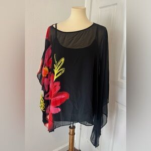 IC by Connie K Sheer Floral Top Loose Flowy Art to Wear Artsy Size XL